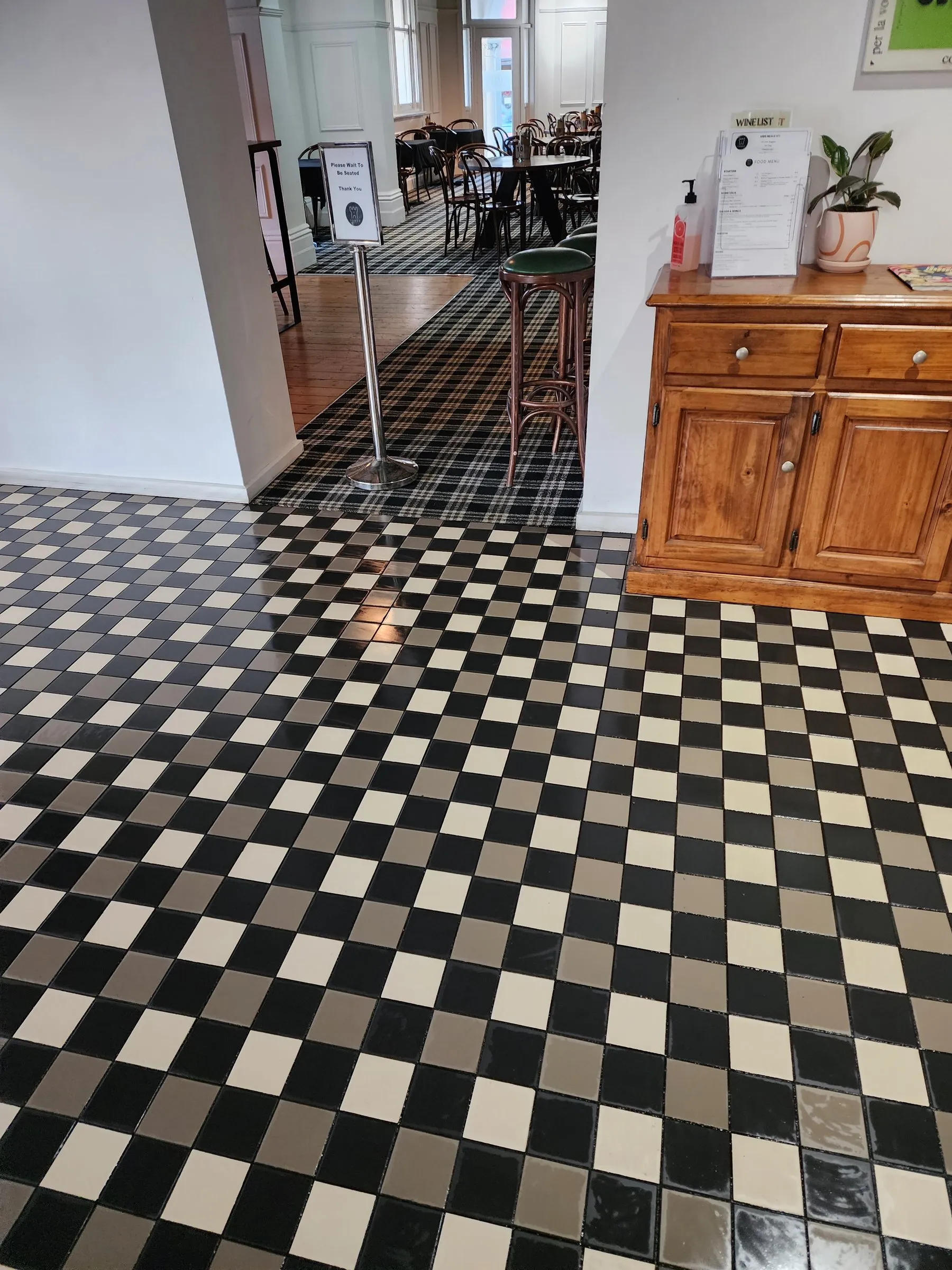 Checkerboard bar floor on a JC pub job