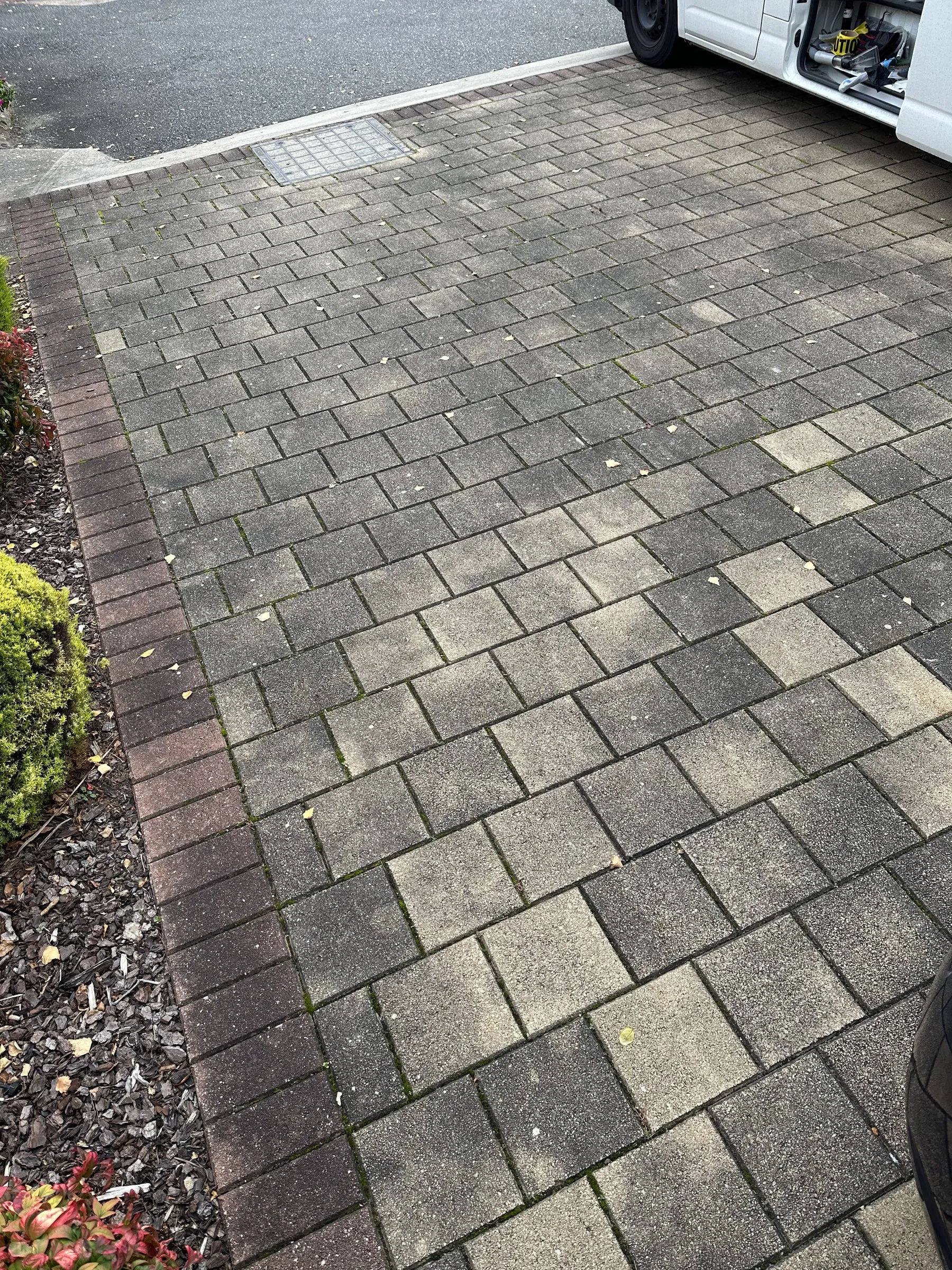 Clean grey paver courtyard