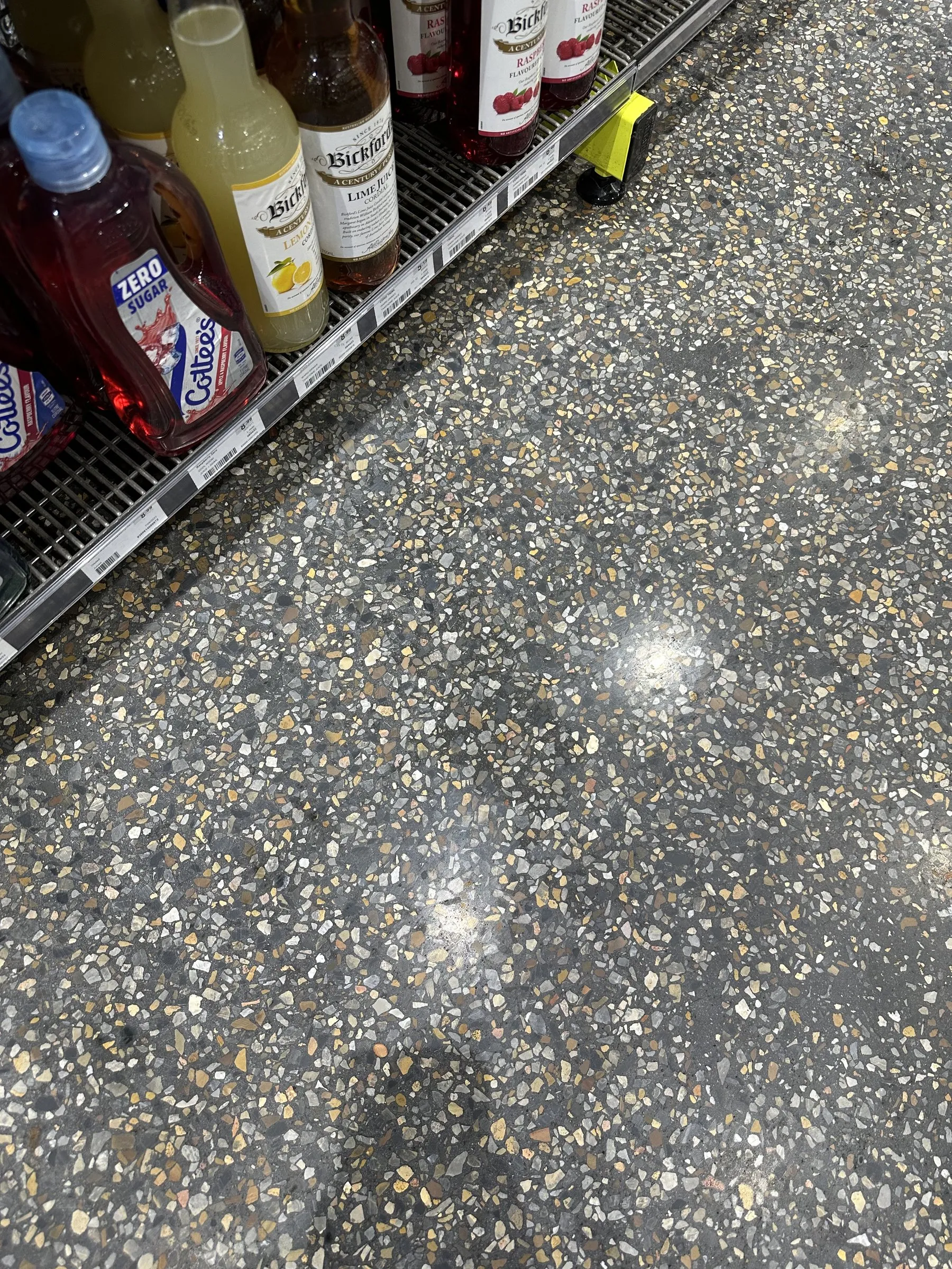 Polished aggregate concrete floor in a food store